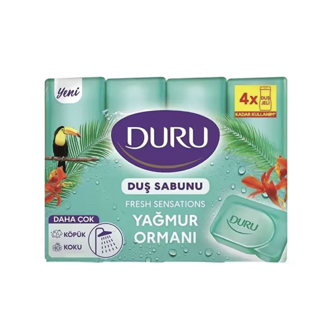 صابون حمام دورو DURU حاوی رایحه: جنگل های بارانی بسته های 4عددی وزن: 600gr
